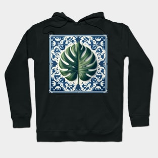 Classic Delft Tile With Monstera Leaf No.3 Hoodie